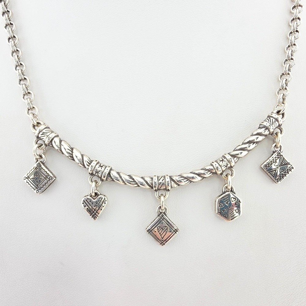 BRIGHTON 'Sonora' Necklace Dangle Charms Twisted Rope Bar Silver Plate 18"